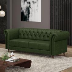 Imagem de Sofá Living Stanford Chesterfield 2 Lugares 180cm Pés De Madeira Couro Verde Manchado G58 Gran Belo