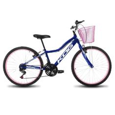 Imagem de Bike Infantil Feminina Aro 24 KOG Alumínio 18V Azul Signos Branco