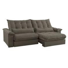 Imagem de Sofá 3 Lugares Retrátil e Reclinável Aruba Veludo Cinza 230 cm