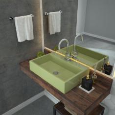 Imagem de Kit Cuba RT55 com Válvula Click 1 Polegada B e Sifão Pvc e Flexível Compace Verde Acqua