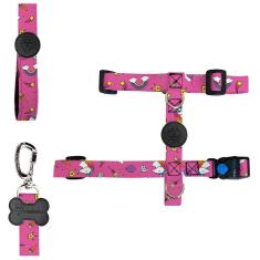 Imagem de Peitoral H e Guia Unicórnio Rosa para Cães - Tam. P