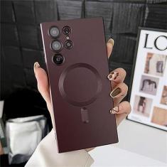 Imagem de Capa magnética de silicone para telefone, para samsung s20 s21 fe s22 s23 ultra note 20 10 plus, à prova de choque, proteção de câmera, vermelho escuro, para note 10