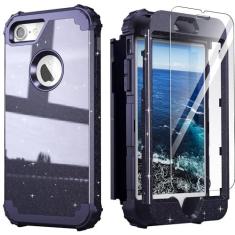 Imagem de IDweel Capa para iPhone 8 e para iPhone 7 com película protetora de tela (vidro temperado), 3 em 1, à prova de choque, híbrida, resistente, capa de policarbonato rígido de silicone macio, resistente,