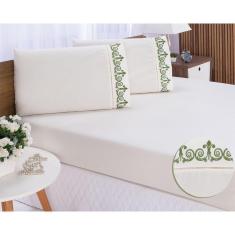 Imagem de Jogo lençol quarto casal Queen bordado 3peça Palha com Verde