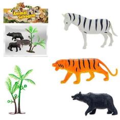 Imagem de Kit 3 Peças Animais Selvagens Plástico Miniatura Pequena Zoológico  E