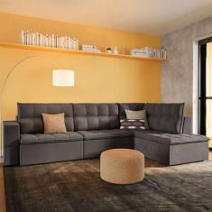 Imagem de Sofá 4 Lugares Conyers Com Chaise Direito Veludo Cinza - Mobly