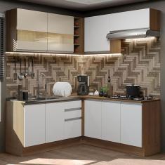 Imagem de Cozinha Completa de Canto Madesa Glamy 349001 com Armário e Balcão (Sem Tampo) - Rustic/Branco/Crema