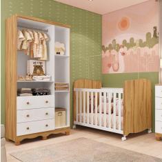 Imagem de Quarto de Bebê com Guarda Roupas 3 Portas 3 Gavetas e Berço Espresso Móveis Branco Brilho/Amêndoa