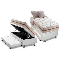 Imagem de Cama Box Baú c/Auxiliar Solteiro: Colchão Molas Anjos MasterPocket Classic + Base crc Courano Branco(88x188)