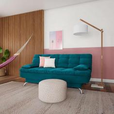 Imagem de Sofá-Cama Casal 3 Lugares Qualidade Suede Azul Turquesa
