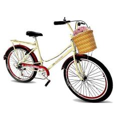 Imagem de Bicicleta Aro 26 ceci cesta 6 marchas mary bege e vermelha