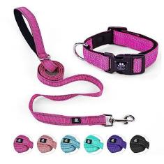 Imagem de NESTROAD Conjunto de coleira e coleira refletiva para cães, coleira macia de neoprene para animais de estimação com fivela de liberação rápida, coleiras de nylon ajustáveis para cães pequenos, médios