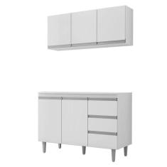 Imagem de Balcão De Cozinha Com Tampo 120 Cm E Armário Aéreo Andréia Branco Brilho - Ajl