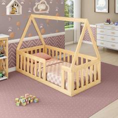Imagem de Mini Cama Montessoriana Com Grade e Telhado Giulia Casatema Natural