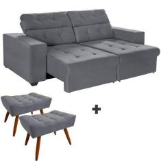 Imagem de Kit Sofá 3 Lugares New Itália 210cm Cinza Retrátil Reclinável, com 2 P