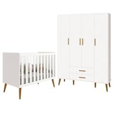 Imagem de Jogo De Quarto Infantil Isis Guarda Roupa 4 Portas E Berço Branco - Reller Móveis Branco