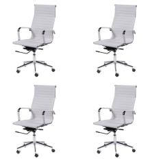 Imagem de Kit 4 Cadeiras para Escritório Presidente Esteirinha com Relax Sintético 3301 Or Design Branco