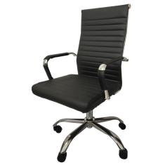 Imagem de  Cadeira Giratória Office Esteirinha Confort Rivattis Em Pu Preta Base Rodízio Cromado