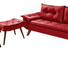 Imagem de Sofa Retro Bariloche 3 Lugares Tecido Suede Com Duas Banqueta