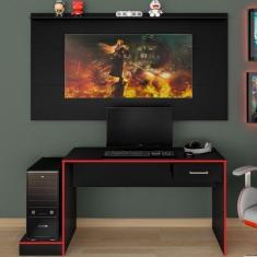 Imagem de Mesa Gamer com Painel para TV até 60 Polegadas Slim Espresso Móveis Preto/Vermelho