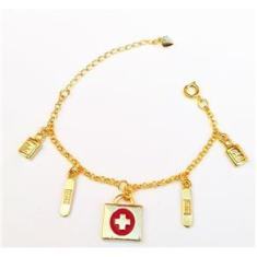 Imagem de Pulseira Maleta Médica Enfermagem Folheado Ouro 18k