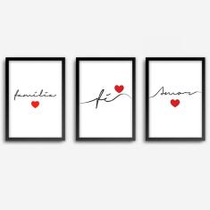 Imagem de Conjunto Quadros Decorativos Fé Amor Família Com Vidro