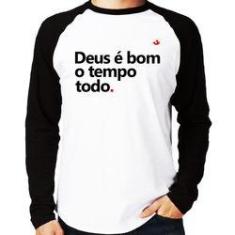 Imagem de Camiseta Raglan Deus É Bom O Tempo Todo Manga Longa - Foca Na Moda