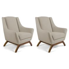 Imagem de Kit 02 Poltronas Decorativas Sala de Estar Base de Madeira Naomi Algodão Poliéster Bege - Gran Belo