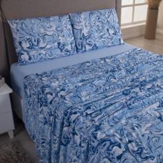 Imagem de Jogo De Cama Queen Estampado Malha Algodão Antialérgico 4 Pç - Nathali