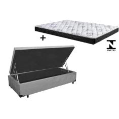 Imagem de Cama Box Baú Solteiro Conforto Suede Cinza + Colchão Solteiro Conforto Espuma D23 Com eps 16x88x188