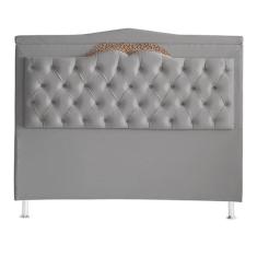 Imagem de Cabeceira De Cama Box Helena King 195 Cm Capitonê Retro Botão Encapados Suede Prata Eli Móveis