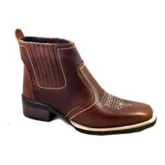 Imagem de Bota Country Estilo Texana Em Couro Solado Costurado Botina Bico Quadrado Cano Medio Botinha Forte Resistente Duravel Confortavel Ref Marrom 3140 Atlanta Café