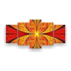 Imagem de Quadro Decorativo Flor Simétrica Vitral Laranja 129x61 Sala