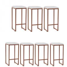 Imagem de Kit 07 Banqueta Alta Lua Industrial Cozinha Bar Balcão Bistrô Ferro Bronze Suede  - Ahazzo Móveis