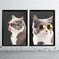 Imagem de Kit De 2 Quadros Gato De Óculos A4