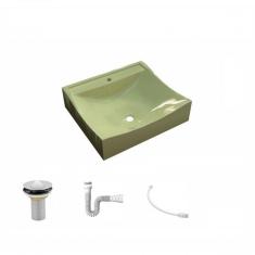 Imagem de Kit Cuba Q440 Com Válvula  1 Pol. Sifão Pvc E Flexível Compace Verde Acqua