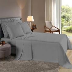 Imagem de Lençol Solteirão 2 Peças Fronha Com Abas 180 Fios Cinza - Dryka Enxova