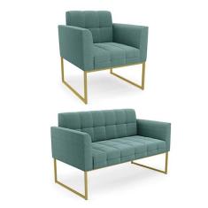 Imagem de Namoradeira E Poltrona Industrial Dourado Elisa Boucl  Verde