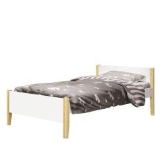 Imagem de Cama Solteiro Simba Branco Fosco Com Pés Madeira Natural - Reller Móveis Branco Fosco
