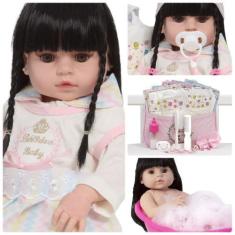 Imagem de Boneca Tipo Reborn Corpo De Silicone Pode Molhar + Kit Itens - Cegonha