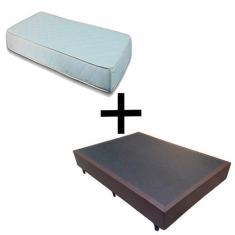 Imagem de Cama Box Casal 138 - Tecido Sintético Marrom com Colchão Munique Bello Box - 100% Espuma - D33 Branco 54x138x188