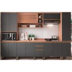 Imagem de Cozinha Modulada Completa Thela Macadâmia 6 Peças (2Aéreos+2Balcões+1P
