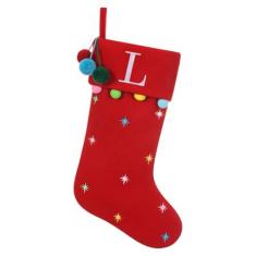 Imagem de SIRIPHUM Meia de Natal vermelha com monograma inicial de 19,5 polegadas personalizada, letra bordada de lã com pompons decoração para decoração de festa de Natal em família - G