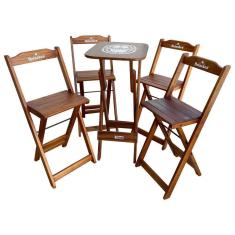 Imagem de Conjunto Mesa Bistrô Com 4 Banquetas Dobráveis De Madeira Personalizada Hei - Imbuia - Cor: Marrom