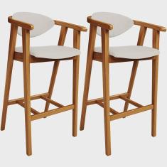 Imagem de Kit 02 Banquetas Alta Para Cozinha Bancada Bar Sala de Jantar Fixa Cecília L02 Linho Cru - Lyam