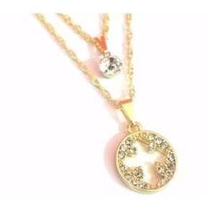 Imagem de Colar Cordão Duplo Medalha Crucifixo Folheado 18k
