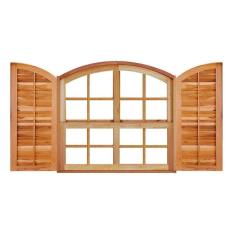 Imagem de Janela de Madeira Guilhotina Padrão Imbuia 120x140cm 4 Folhas em Arco Rodam Marroml