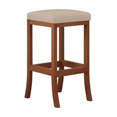 Imagem de Banqueta Média Estofada Barcelona 38 x 64 Cm Bancada Bar Madeira Maciça Castanho Suede Bege - CCS