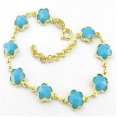 Imagem de Pulseira Feminina 20 A 23cm Azul Folheada Ouro Pl424