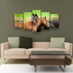 Imagem de Quadro Decorativo Cavalos No Campo Hd 129x61 Quarto Sala